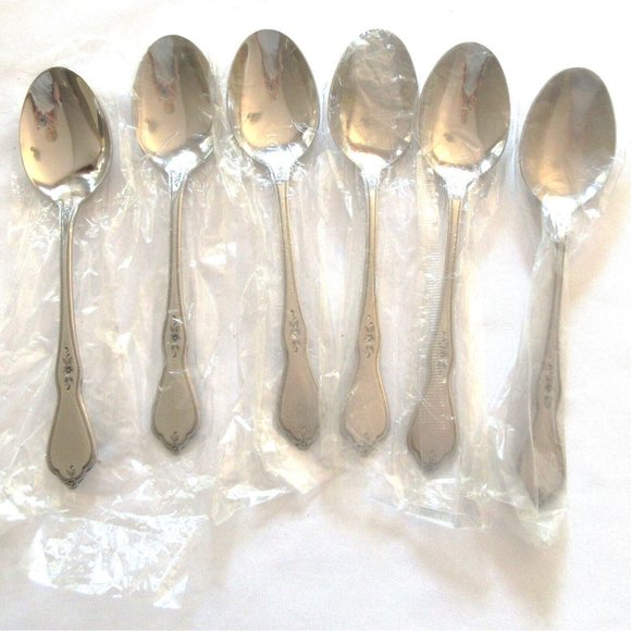 Set 6 Oval Soup Spoons Oneida MORNING BLOSSOM Stainless Steel BRAND NEW - Picture 5 of 6